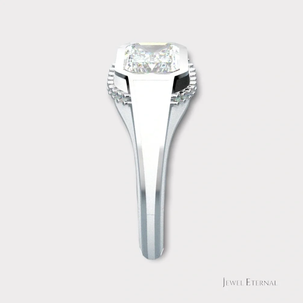 White & Black Enamel Pinky Ring w/ 1.5ct Asscher cut Moissanite - Picture 12 of 16